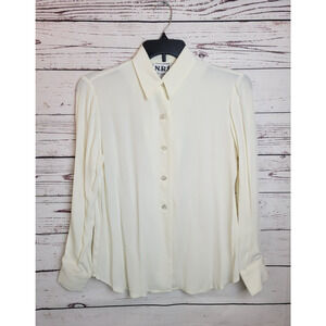 NWT Vtg Sandra Ow-Wing Button‎ Down Jacket Shirt Ivory Long Sleeve Casual Size 8